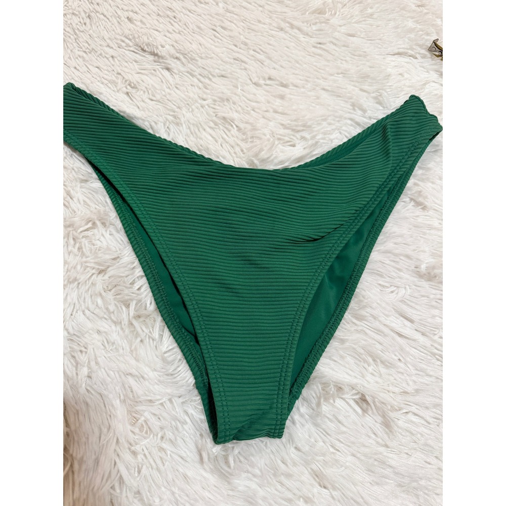 LA Hearts by PacSun Green Ribbed V-Front High Cut Bikini Bottoms Large